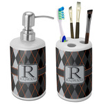 Modern Chic Argyle Ceramic Bathroom Accessories Set (Personalized)