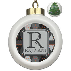 Modern Chic Argyle Ceramic Ball Ornament - Christmas Tree (Personalized)