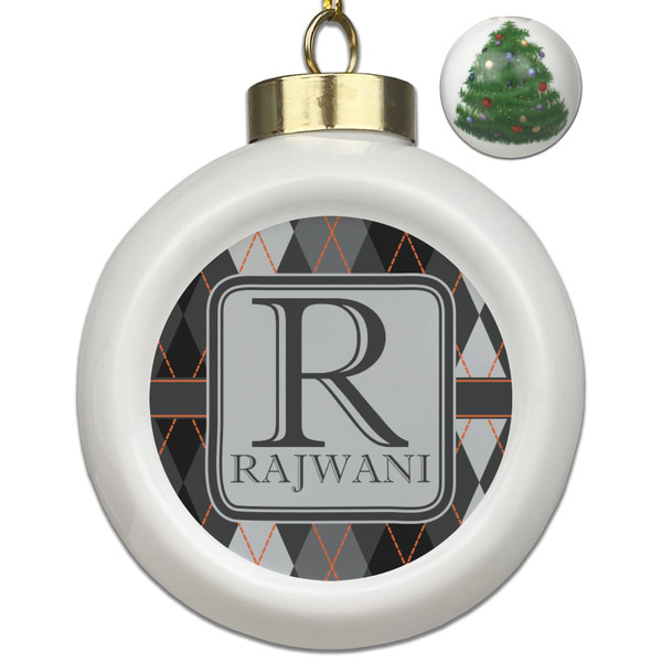 Custom Modern Chic Argyle Ceramic Ball Ornament - Christmas Tree (Personalized)