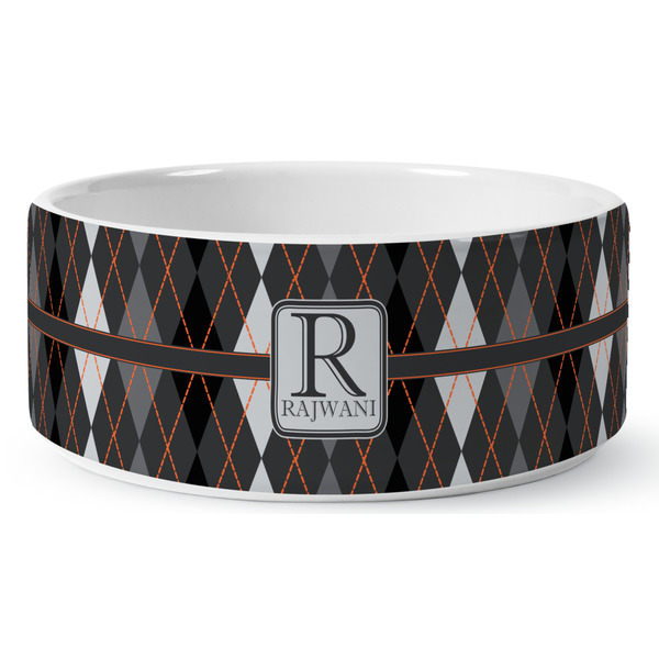 Modern Chic Argyle Ceramic Dog Bowl - Medium - Front