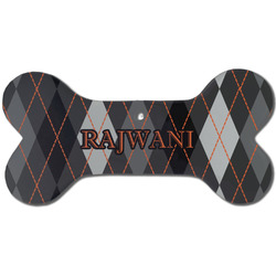 Modern Chic Argyle Ceramic Dog Ornament - Front w/ Name and Initial