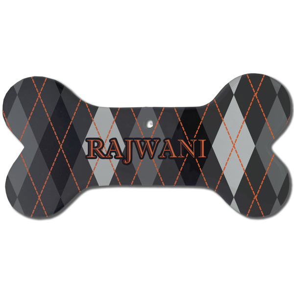 Modern Chic Argyle Ceramic Flat Ornament - Bone Front