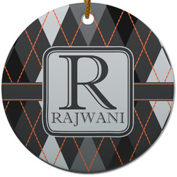 Modern Chic Argyle Round Ceramic Ornament w/ Name and Initial