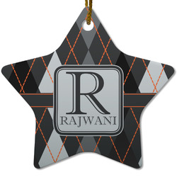 Modern Chic Argyle Star Ceramic Ornament w/ Name and Initial