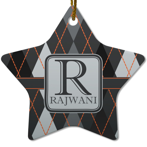 Custom Modern Chic Argyle Star Ceramic Ornament w/ Name and Initial