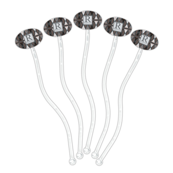 Modern Chic Argyle Clear Plastic 7" Stir Stick - Oval - Fan