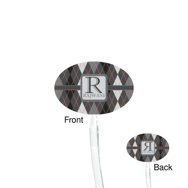 Modern Chic Argyle Clear Plastic 7" Stir Stick - Oval - Front & Back