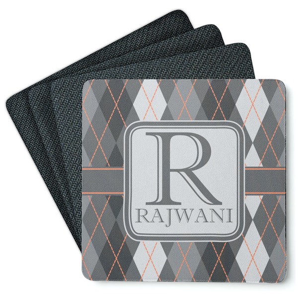 Custom Modern Chic Argyle Square Rubber Backed Coasters - Set of 4 (Personalized)