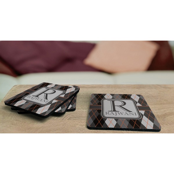 Modern Chic Argyle Coaster Rubber Back - On Coffee Table
