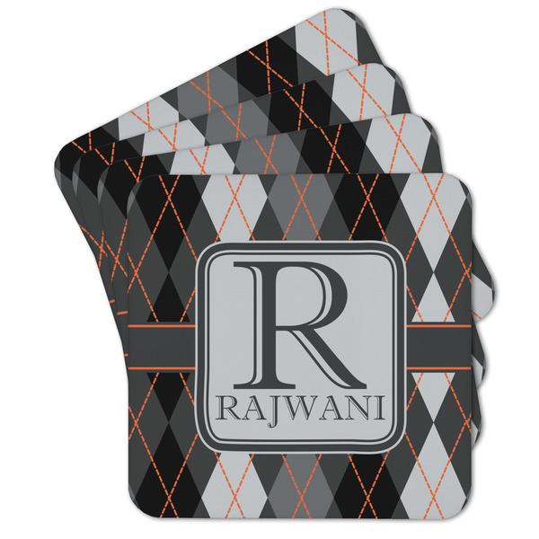 Custom Modern Chic Argyle Cork Coaster - Set of 4 w/ Name and Initial