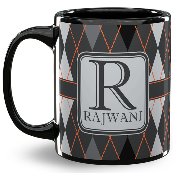 Custom Modern Chic Argyle 11 Oz Coffee Mug - Black (Personalized)