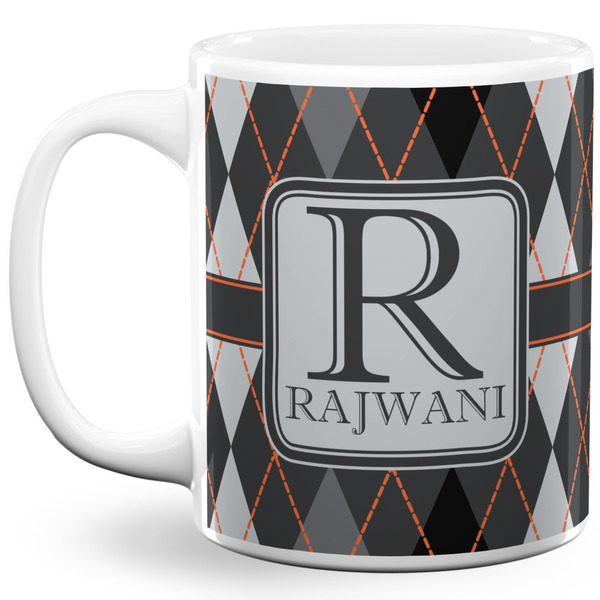 Custom Modern Chic Argyle 11 Oz Coffee Mug - White (Personalized)