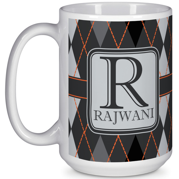 Custom Modern Chic Argyle 15 Oz Coffee Mug - White (Personalized)