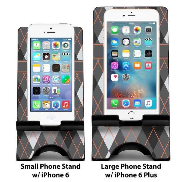 Modern Chic Argyle Compare Phone Stand Sizes - with iPhones