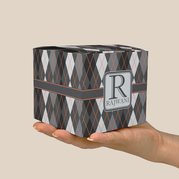 Modern Chic Argyle Cube Favor Gift Box - On Hand - Scale View