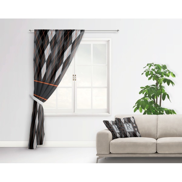 Modern Chic Argyle Curtain With Window and Rod - in Room Matching Pillow