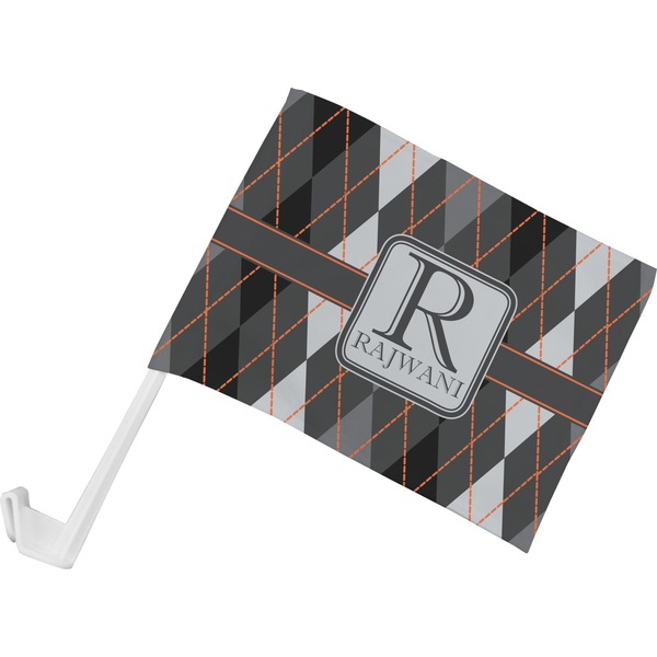 Custom Modern Chic Argyle Car Flag - Small w/ Name and Initial