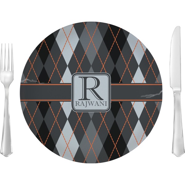 Custom Modern Chic Argyle Glass Lunch / Dinner Plate 10" (Personalized)