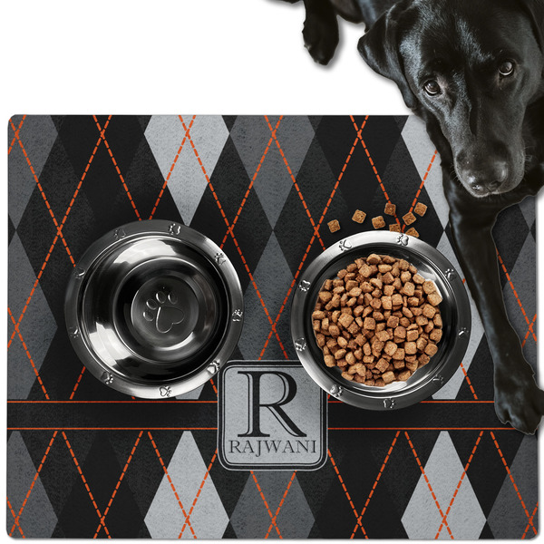 Modern Chic Argyle Dog Food Mat - Large LIFESTYLE