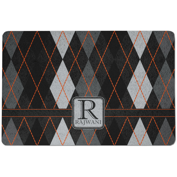 Custom Modern Chic Argyle Dog Food Mat w/ Name and Initial