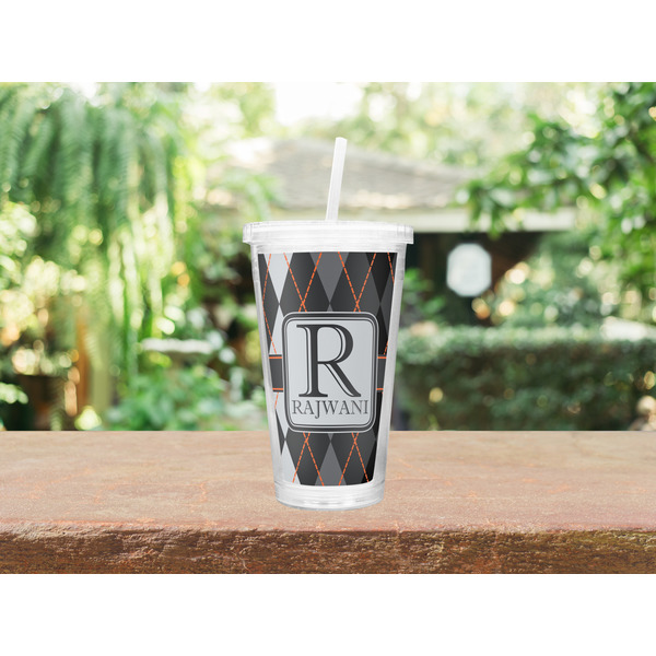 Modern Chic Argyle Double Wall Tumbler with Straw Lifestyle