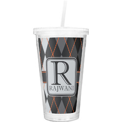 Modern Chic Argyle Double Wall Tumbler with Straw (Personalized)
