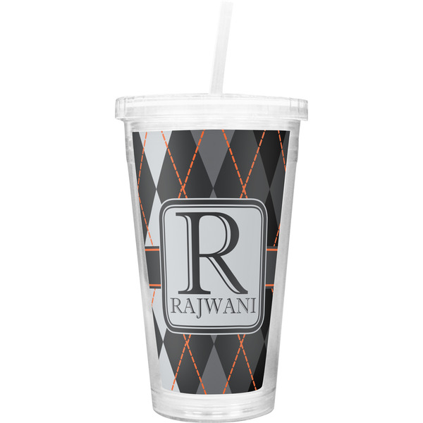 Custom Modern Chic Argyle Double Wall Tumbler with Straw (Personalized)