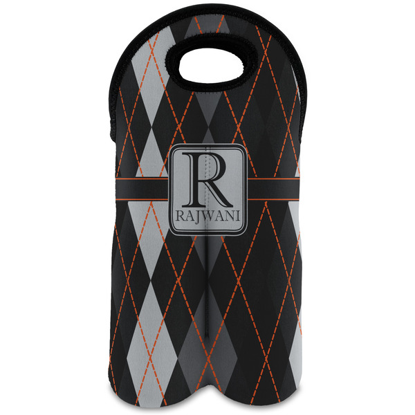 Custom Modern Chic Argyle Wine Tote Bag (2 Bottles) (Personalized)