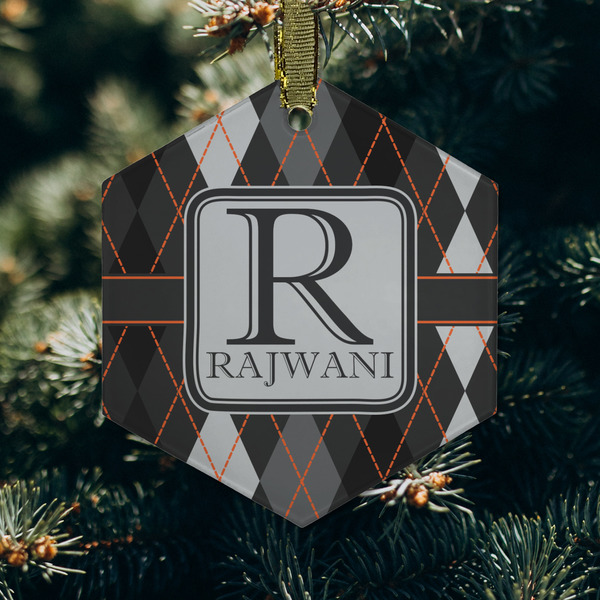 Modern Chic Argyle Frosted Glass Ornament - Hexagon (Lifestyle)
