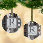 Modern Chic Argyle Flat Glass Ornament w/ Name and Initial