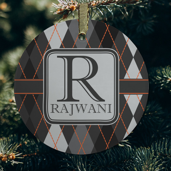 Modern Chic Argyle Frosted Glass Ornament - Round (Lifestyle)