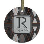 Modern Chic Argyle Flat Glass Ornament - Round w/ Name and Initial
