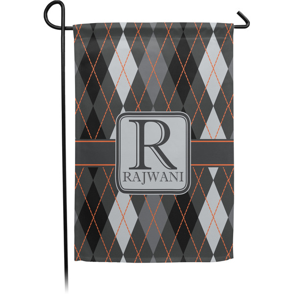 Custom Modern Chic Argyle Small Garden Flag - Single Sided w/ Name and Initial
