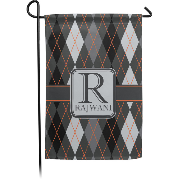 Custom Modern Chic Argyle Small Garden Flag - Single Sided w/ Name and Initial