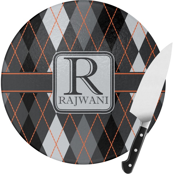 Custom Modern Chic Argyle Round Glass Cutting Board - Medium (Personalized)