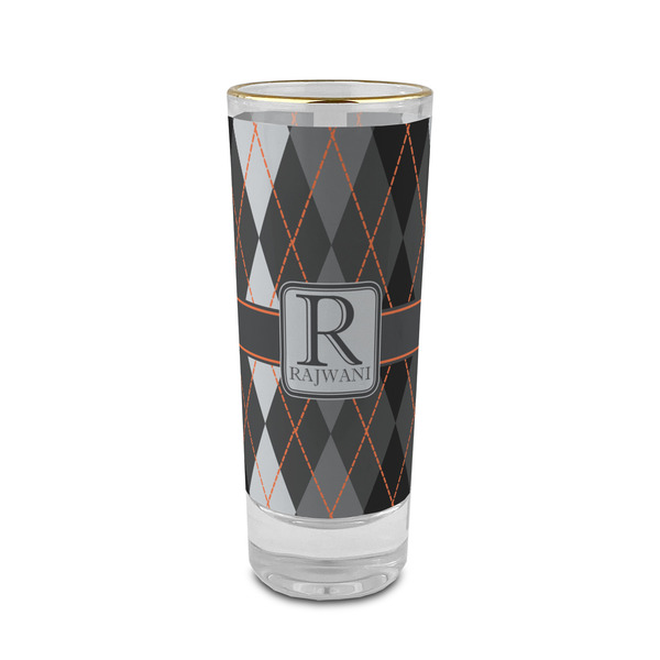 Custom Modern Chic Argyle 2 oz Shot Glass - Glass with Gold Rim (Personalized)