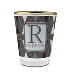 Modern Chic Argyle Glass Shot Glass - 1.5 oz - with Gold Rim - Set of 4 (Personalized)