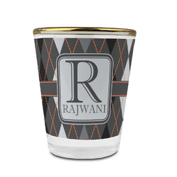 Modern Chic Argyle Glass Shot Glass - 1.5 oz - with Gold Rim - Set of 4 (Personalized)
