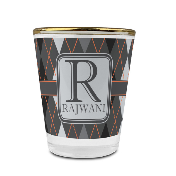 Modern Chic Argyle Glass Shot Glass - With gold rim - FRONT