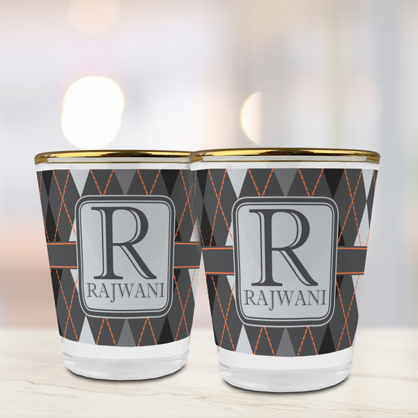 Modern Chic Argyle Glass Shot Glass - with gold rim - LIFESTYLE