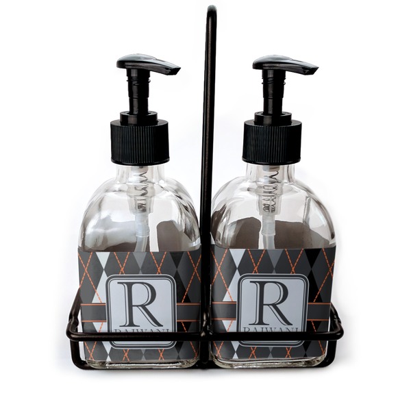 Custom Modern Chic Argyle Glass Soap & Lotion Bottle Set (Personalized)