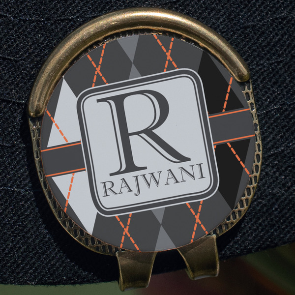 Modern Chic Argyle Golf Ball Marker Hat Clip - Gold - Close Up