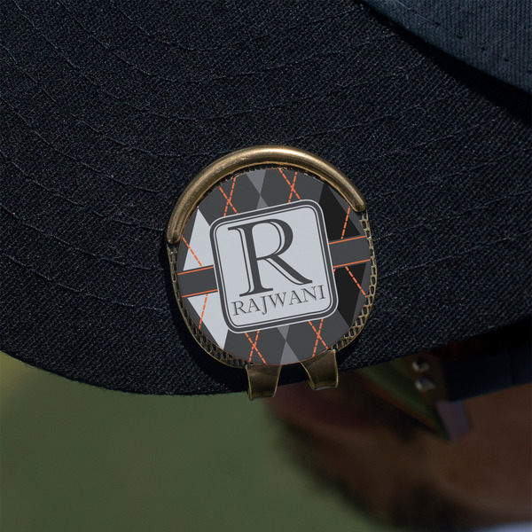 Modern Chic Argyle Golf Ball Marker Hat Clip - Gold - On Hat