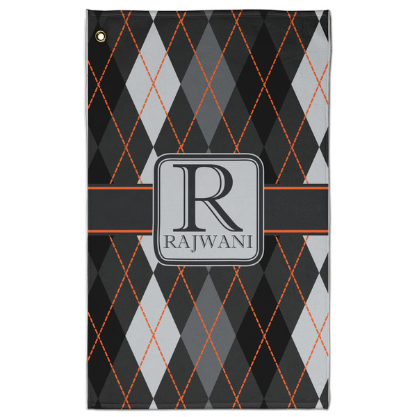 Custom Modern Chic Argyle Golf Towel - Poly-Cotton Blend w/ Name and Initial