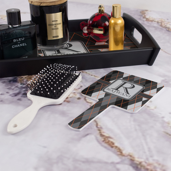 Modern Chic Argyle Hand Mirror - With Hair Brush