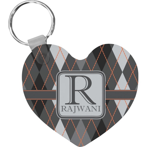 Custom Modern Chic Argyle Heart Plastic Keychain w/ Name and Initial