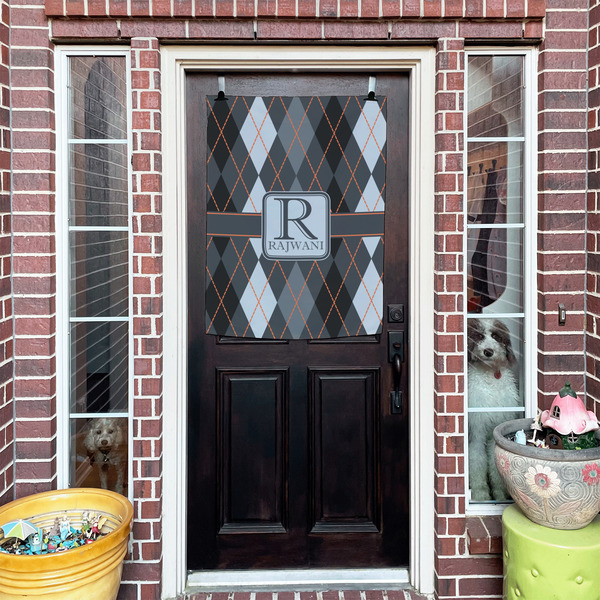 Modern Chic Argyle House Flags - Double Sided - (Over the door) LIFESTYLE
