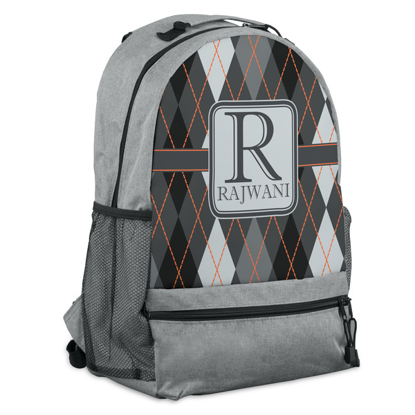 Custom Modern Chic Argyle Backpack - Grey (Personalized)