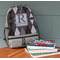 Modern Chic Argyle Large Backpack - Gray - On Desk