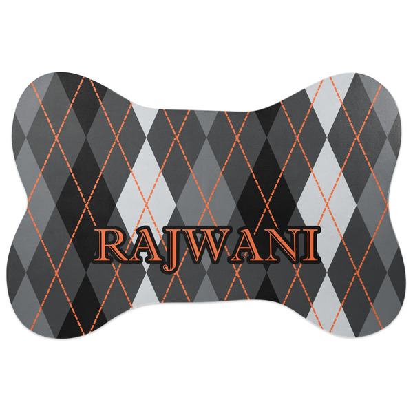 Custom Modern Chic Argyle Bone Shaped Dog Food Mat (Large) (Personalized)